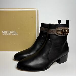 MICHAEL Michael Kors Women's Parker Leather Block Heel Booties in Black